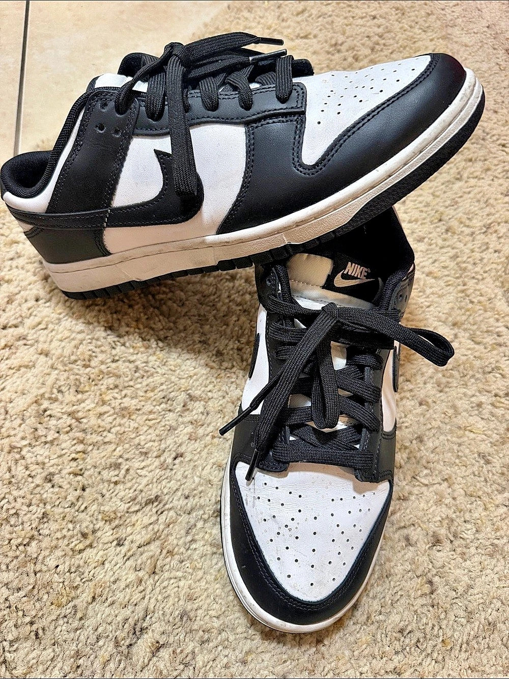 Nike Dunk Low Retro White Black Panda Sneakers in Black & White